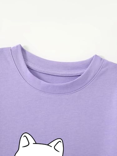 Image of Girl's Cute Cat Graphic T-Shirts Funny Animal Lover Tee