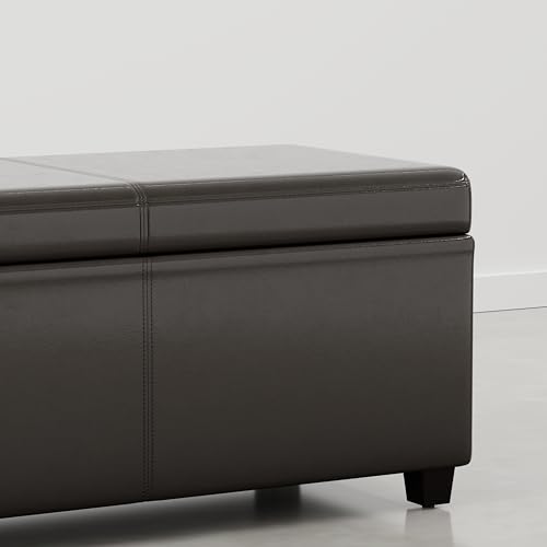 Image of SIMPLIHOME Avalon 54 inch Vegan Leather Storage Ottoman in Dark Clove Brown