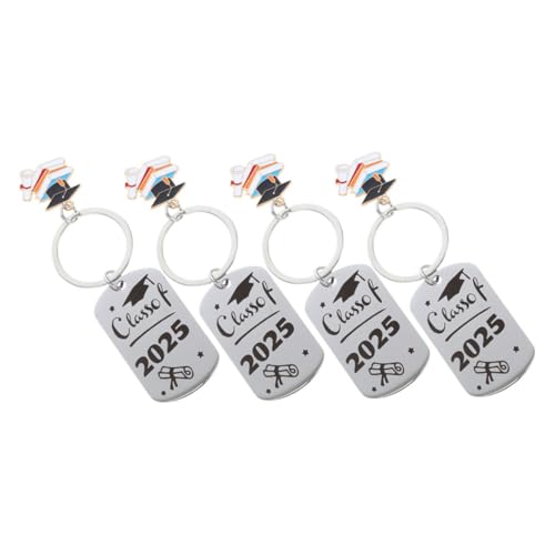 ULTECHNOVO 4pcs Graduation Keychains Stylish Titanium Steel Caps Versatile Souvenirs for All Graduates for Bags and Keyrings Unique Graduation Season