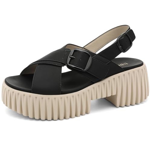 Image of UBFEN Womens Platform Sandals With Arch Support Comfy Walking Wedge Crisscross Band Summer Casual