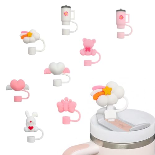 Image of 8 Pcs Straw Cover Caps Compatible with Stanley Tumblers, Reusable Silicone Straw Protectors with Dust-Resistant Covers, Drinking Straw Caps for Compatible Sipper Cups, Pink, Daily Travel & Outdoor Use