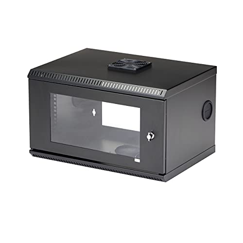 Image of StarTech 6U Wall-Mount Cabinet, 19in, 2-Post, 11in Deep, 110lb (RK619WALL) | Enclosed locking server rack kit for data equipment, Max depth 11.2in, Heavy-duty steel, Includes 1U shelf