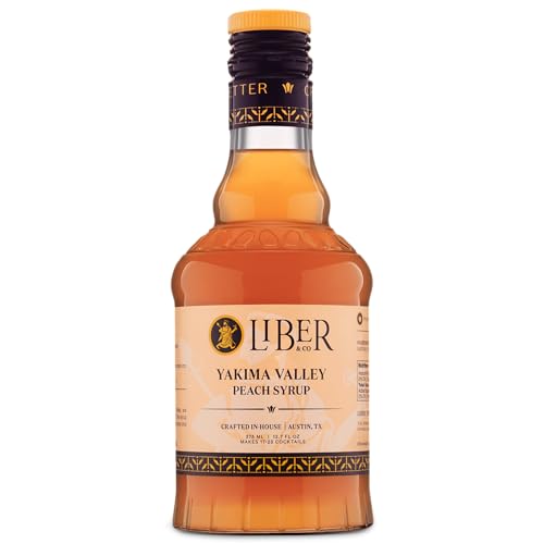 Liber & Co. Peach Syrup - Craft Cocktail Mixer with 60% Peach Juice from Yakima Valley Peaches - Essential for Bellinis, Whiskey Smashes & Bourbon Cocktails - Makes 25 Drinks (12.7 oz)