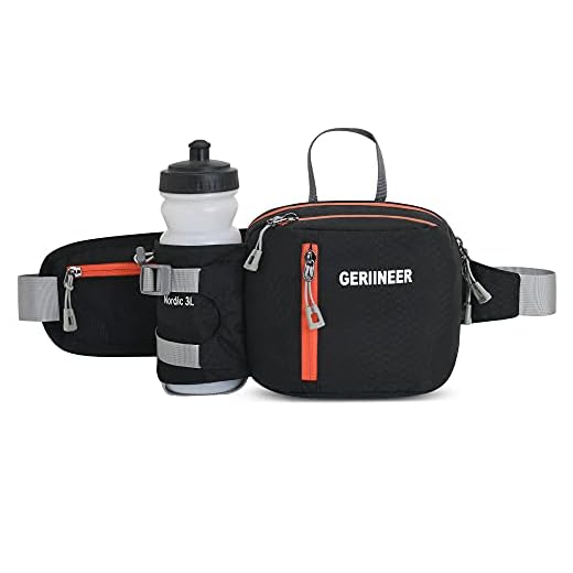 GERIINEER wasserdichte Bauchtasche Gürteltasche mit Flaschenhalter Damen und Herren, Bauchtasche Geeignet für Reise Sport Running und Alle Outdoor Aktivitäten, Hüfttasche Damen Herren Sport (Schwarz)