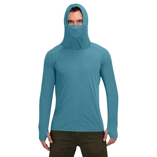 Homme Tshirt Anti Uv avec Capuche pour Pêche Plage Chemise Anti Uv Randonnée UPF 50+ Course Léger Respirant Fonctionnel Séchage Rapide Rashguard à Manches Longues Pullover de Plage Protection