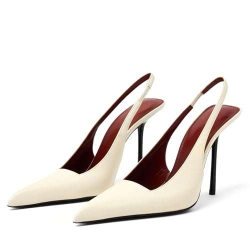 Image of Slingback Heels for Women Pointed Toe Stiletto High Heels Stretch Slip on Backless Patent Leather Fashion Comfortable Dress Pumps Shoes