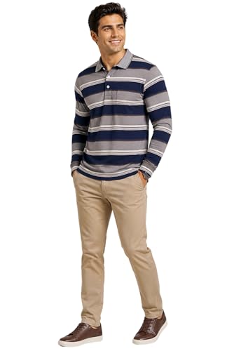 Image of SANE ORIGINALS Full Sleeves Polo T-Shirt for Men with Pocket || Stripe Collar and Pocket T-Shirt for Men Long Sleeves