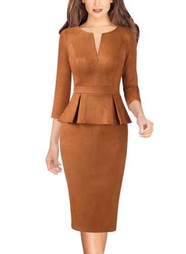 Image of VFSHOW Womens Work Business Office Front Zipper Peplum Church Sheath Dress