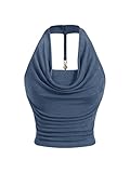 SOLY HUX Women's Halter Tops Draped Front Sleeveless Backless Y2K Crop Sexy Cami Tops Going Out Summer Outfits Solid Blue Small