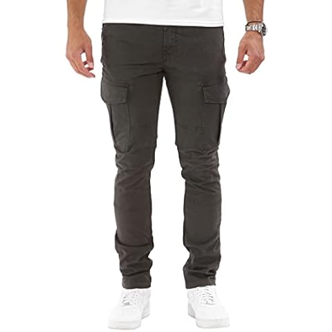 Men's Cargo Trousers, Slim Fit Tapered Cargo Pants, Stylish and Practical, Strong Stretch Cotton Fabric Grey Cover