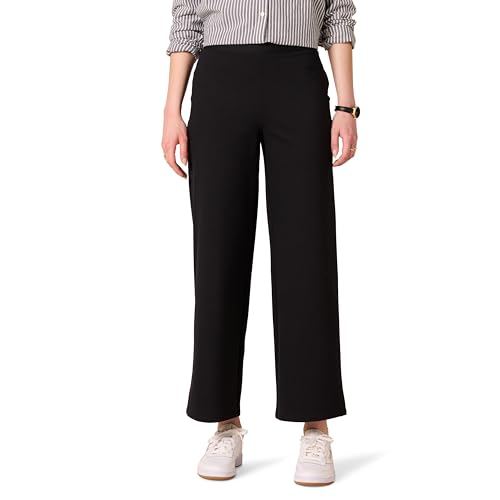Amazon Essentials Pantalones Elásticos Elegantes con Pernera Ancha Corta Mujer, Negro, S