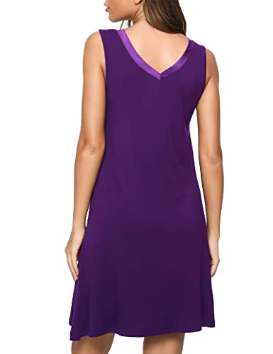 Image of GYS Cooling Bamboo Viscose Nightgowns for Women, Lightweight Sleeveless V Neck Sleep Shirt for Hot Sleepers, Soft Night dress