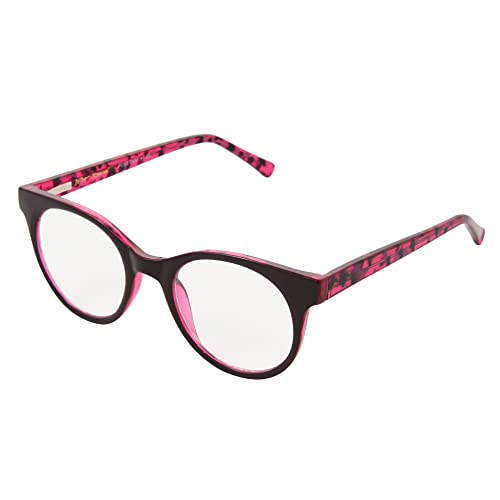 Betsey Johnson Women's Sparkle & Shimmer Reading Glasses Round Blue Light, Pink, 48 mm + 0