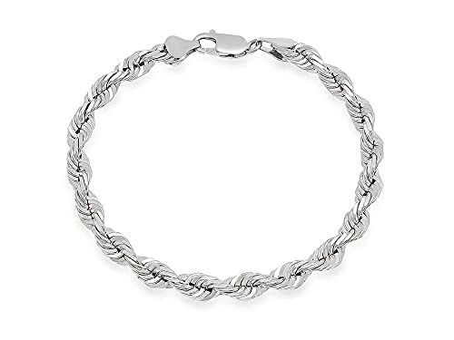Verona Jewelers Sterling Silver Authentic Italian 4MM, 4.5MM 6MM 7.5MM 8.5 MM Solid Diamond Cut Twist Rope Chain Bracelet-Thick Braided Bracelet Chain for Men and Women