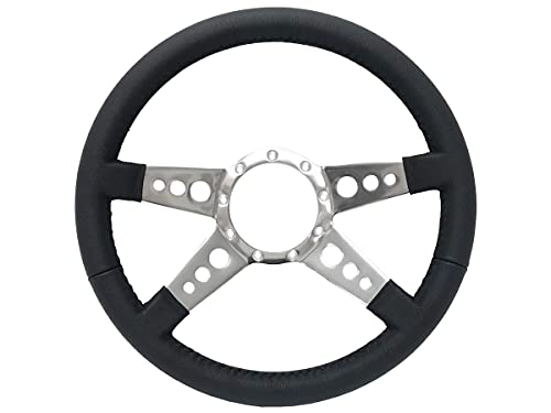 VSW S9 Premium Steering Wheel, Black Leather 9 Bolt 4-Spoke with Holes ST3071