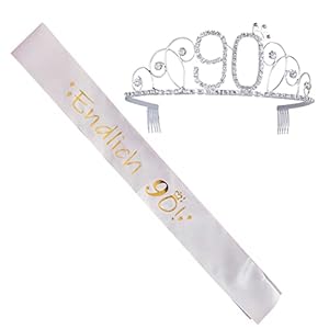 2er Set 90. Geburtstag Schärpe und Tiara Weiß Geburtstag Schärpe Geburtstag Krone 90 Geburtstagskrone Prinzessin…
