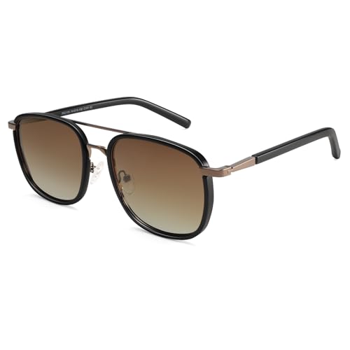 Dollger Polarized Trendy Sunglasses for Men Women Square Aviator UV Protection Lightweight Oversized Metal Sun Glassses