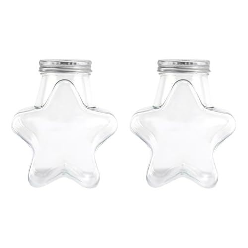 2 Pcs 500ml Star Shaped Plastic Jars for Paper Stars Storage - Valentine's Day Party Favor Bottles, Empty Containers With Lids
