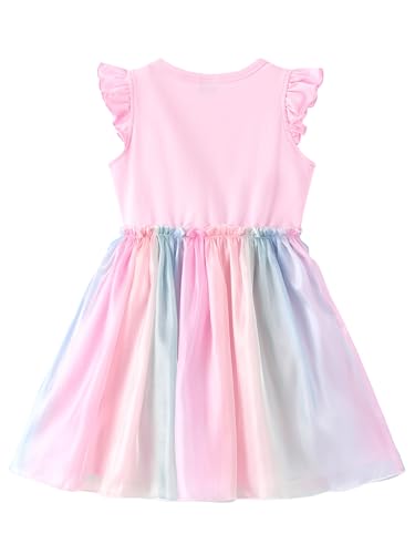 Image of Disney Princess Frozen Elsa Minnie Stitch Toddler Girl Tulle Tutu Dress Ruffle Sleeve Mesh Summer Birthday Party Clothes 2-9Y