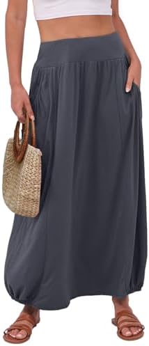 ANRABESS Women's Summer Long Maxi Skirts 2025 Trendy Ankle Length High Waisted Boho Flowy Beach Dress with Pockets Fashion