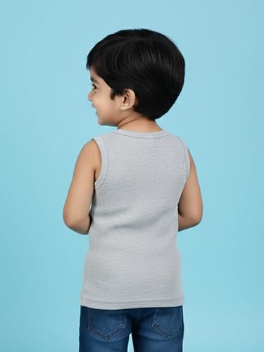Image of KiddoPanti Boys 100% Cotton Vest Pack of 3 | Cotton 1x1 Rib Knit Sleeveless Innerwear | Soft & Breathable Kids Vest
