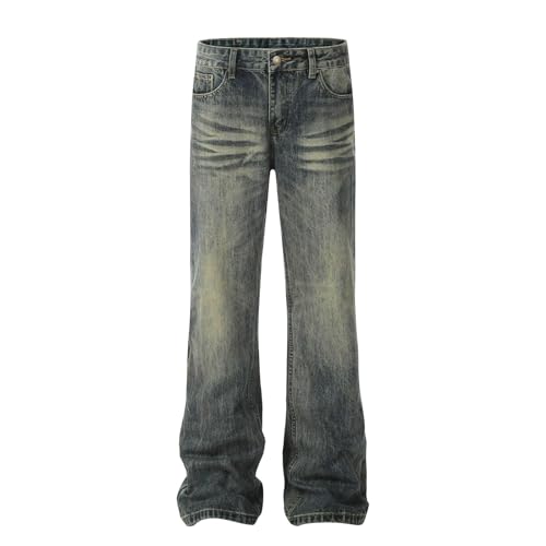 Jeans Pants Trousers Denim Trendy Street Ripped Worn Holes Retro Washed Blue Casual Commuting Straight Leg for Men