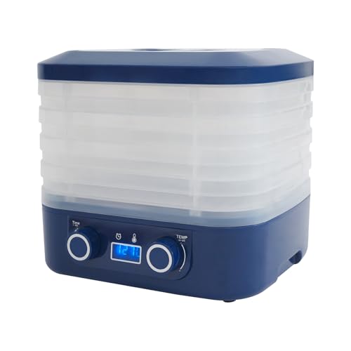 Susoso Deshidratador de material PP, 160 W, secador de frutas con 5 compartimentos, permite un diseño ajustable, ruido redondo de 50 dB, para pechugas de pollo, 22 x 19 x 26 cm, color azul