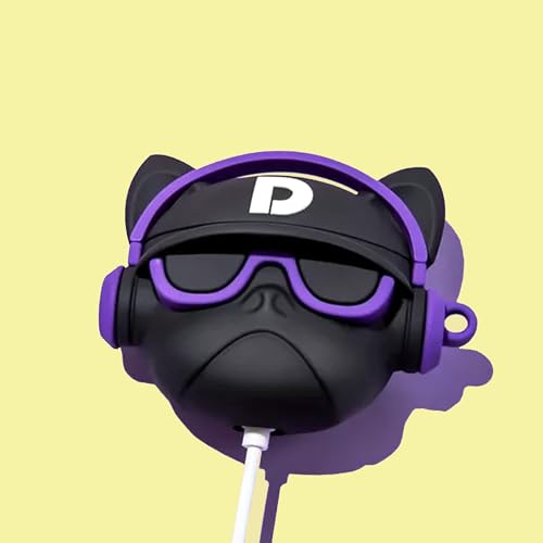 Image of YODI Case Cover for Airpods Pro|Pro 2|Airpods Pro 3|Airpods 4 Pouch, Silicone Cases with Cleaner Kit 360 Drop Protection,Shock-Resistant ((Black Dog with Purple Band), Airpods 4)