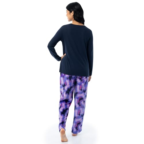 Image of Fruit of the Loom Women's Sueded Jersey Crew Top and Fleece Pant Sleep Set