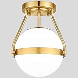 Lakumu Globe Semi Flush Mount Ceiling Light, Mid Century Ceiling Lamp with Milky White Glass Shade,