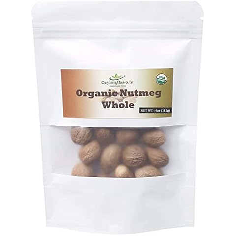 Organic Whole Nutmeg 112g (4oz), Premium Grade, Harvested & Packed from a USDA Certified Organic Farm in Sri Lanka (stand up resealable pouch) Cover