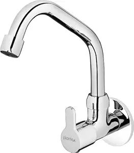 Plantex Pure Brass FLO-810 Single Lever Sink Cock for Kitchen/Bathroom Wash Basin Tap with Brass Wall Flange & Teflon Tape (Mirror-Chrome Finish)