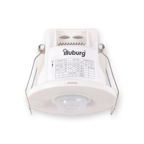 illuburg Detector de Movimiento Infrarrojo PIR Instalación Empotrada Techo con Sensor Día/Noche Alcance 8 Metros
