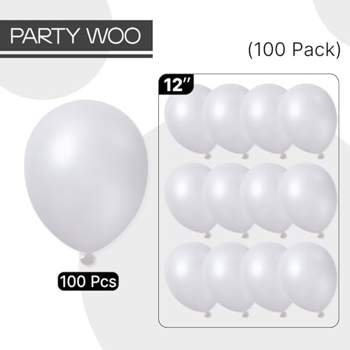 Image of PartyWoo Pearl White Balloons 100pcs 12 Inch Metallic White Latex Balloon for Anniversary Retirement Wedding Graduation Baby Shower Birthday Gender Reveal Engagement Tea Party Decorations White-Z30
