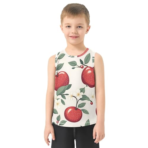 Bolaz Boys Athletic Quick Dry Tank Top Sleeveless Workout T Shirts Age 11-15,Red Apple Pattern2