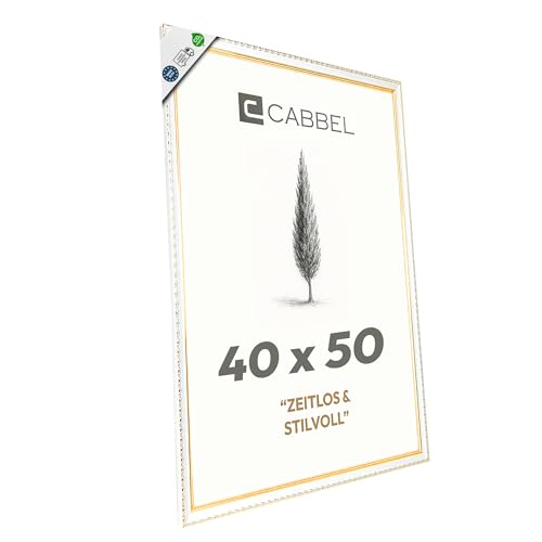 CABBEL Cadre Photo CELI Blanc-Or 40x50 cm – Grand Cadre Baroque Style Antique avec Verre Acrylique Incassable, Élégant pour Photos et Décoration Murale