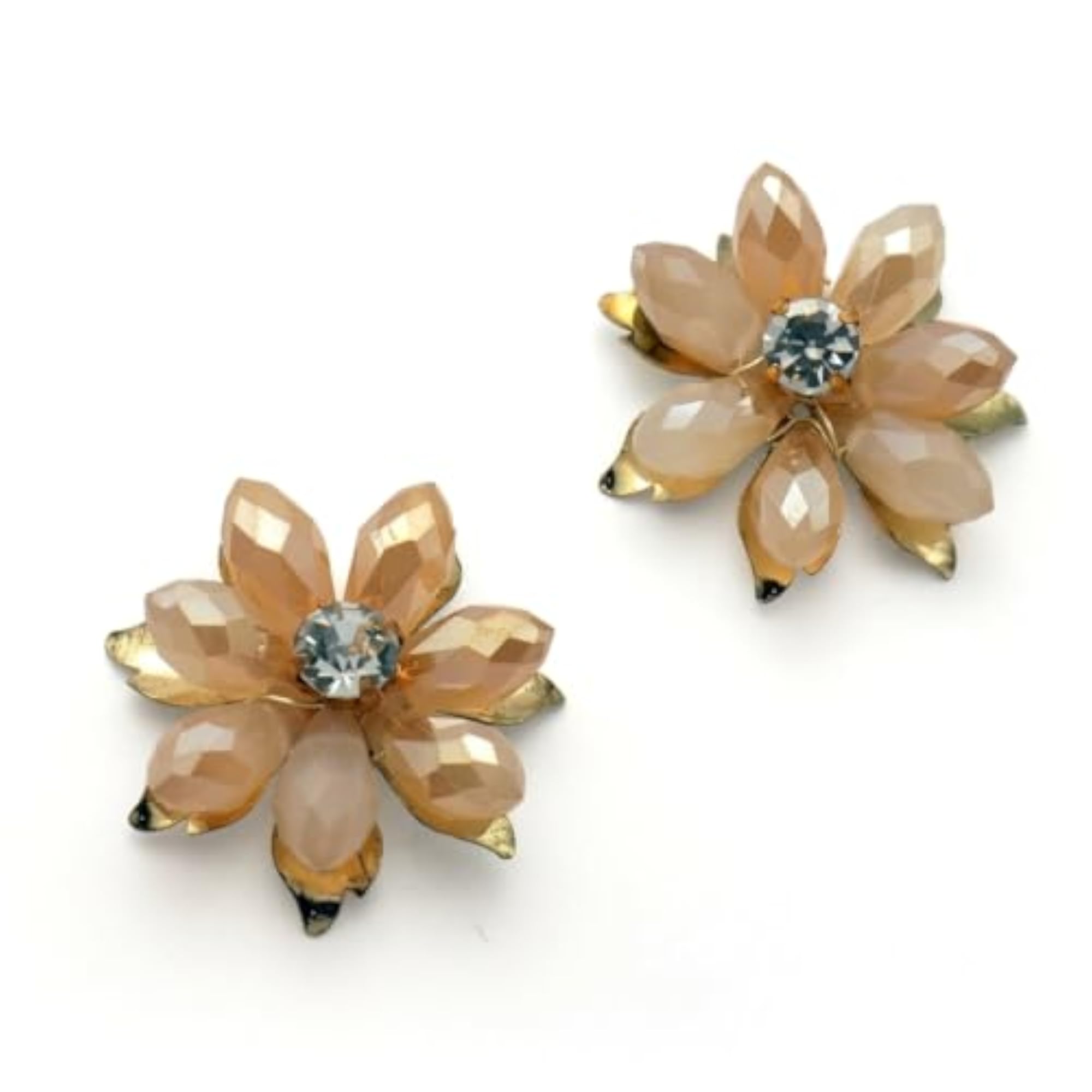 Blush Pink Crystal Flower Stud Earrings, 18K Gold Plated