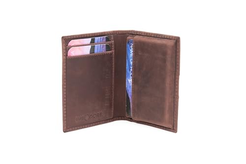 Theodore Slim Leather Card Holder for Men – RFID Blocking Top Grain Leather Wallet – 6 Card Slots, Vertical Minimalist Front Pocket Design – Vintage Brown