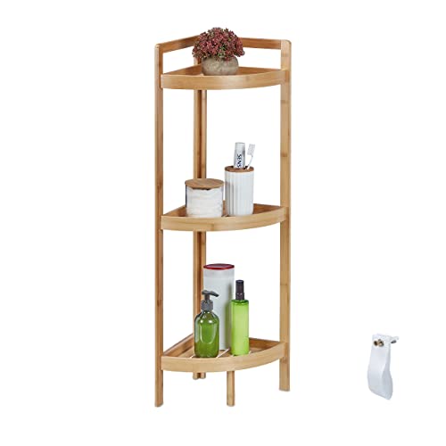 Relaxdays Eckregal Bambus, 3 halbrunde Ablagen, HBT: 90 x 36,5 x 26...