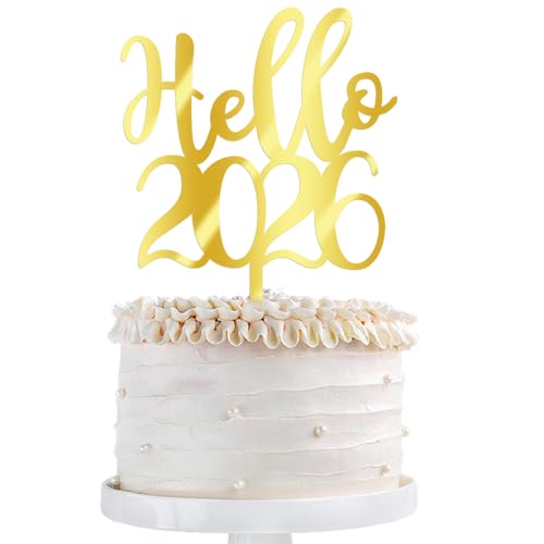 Qertesl Acrylic Hello 2026 Cake Topper,Welcome 2026,Cheers 2026 cake decoration,New Year's Eve Party Decorations Supplies.