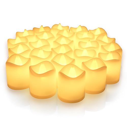 Neween Battery Operated LED Tealights, Pack of 24, Flameless Tea Lights with Warm White Light, Electric Candles Realistic for Wedding, Table, Gift, Outdoor
