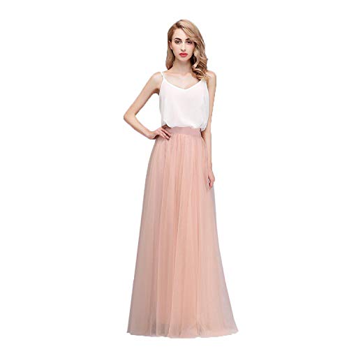 honey qiao Women’s Maxi High Waist Skirts Blush Tulle Holiday Formal Skirt Long Floor Length