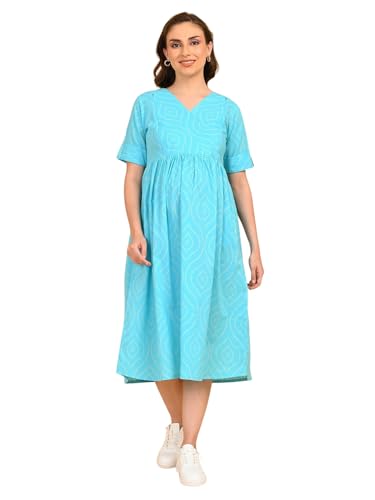 Image of The Mom Store Maternity and Nursing Dress | Pre and Post Pregnancy Dress for Womens | Zipper /Button Opening | Causal Wear | Trendy Stylish Causal Dresses for New Moms