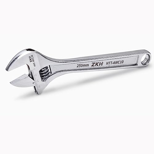 ZKH 10-Inch Adjustable Crescent Wrench - Durable Alloy Steel Construction with Chrome Finish - Ideal for Precise Adjustments in DIY and Professional Applications