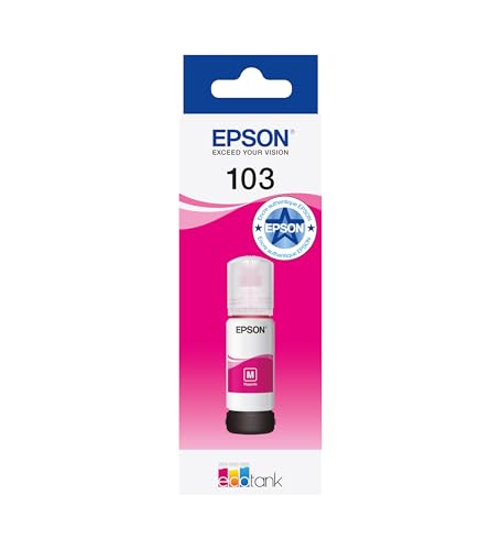 Epson EcoTank 103 Bouteille d’Encre Authentique | Magenta | Haute Capacité – Jusqu’à 7,500 Pages | Compatible Avec Modèles L3110 / L3111 / L3150 / L3151 / L3270 / L3280 / L3560 / L5190 / L5310 / L5590