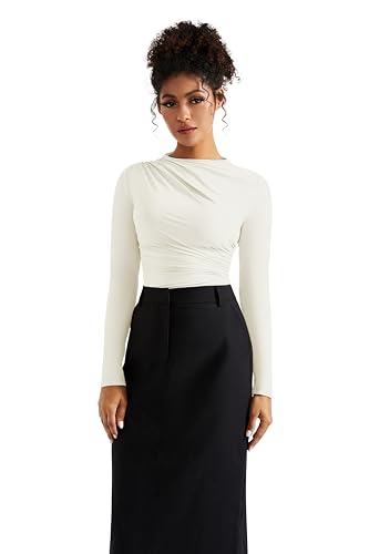 SUUKSESS Women Business Casual Long Sleeve Tops Double Lined Basic T Shirts4