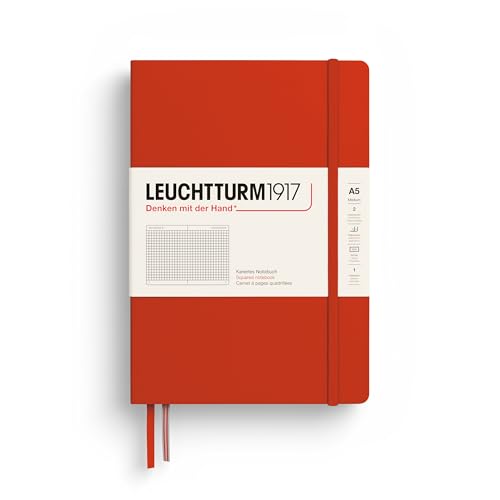 Image of LEUCHTTURM1917 - Notebook Hardcover Medium A5-251 Numbered Pages for Writing and Journaling (Fox Red, Squared)
