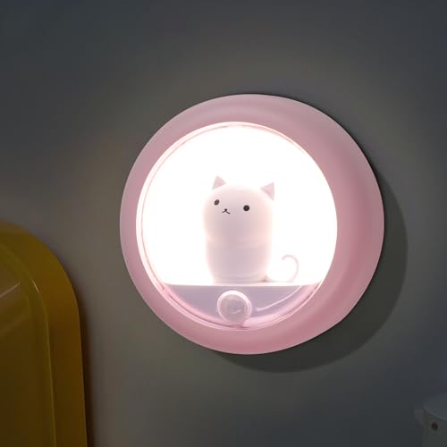 Image of Attivolife Cat Motion Sensor Night Light, Magnetic Rechargeable Locker Wall Lamp with Dimmable, Portable Warm White LED Bedroom Light, Cute Decor for Girl Bathroom Hallway Stair Kitchen Wardrobe