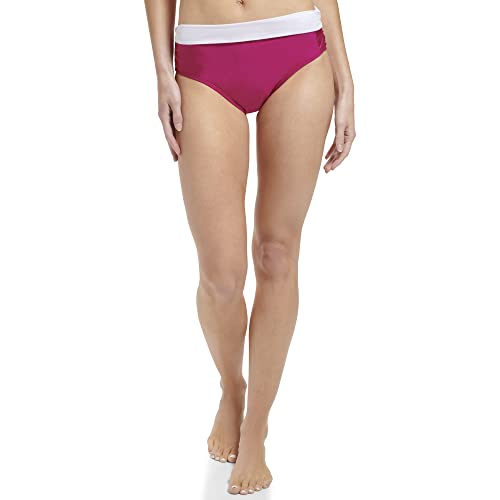 Calvin Klein Women's Standard Shirring Detail Convertible Foldover Swim Bottom, Fuchsia Shimmer, Small #TOP18