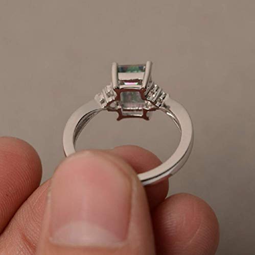 Lzz Fashion Lady 925 Sterling Silver Mysterious Rainbow fire Topaz Ring Square Cut Cubic Zirconia Single Stone Ring Wedding Jewelry Size 6-10 (US Code 7)4